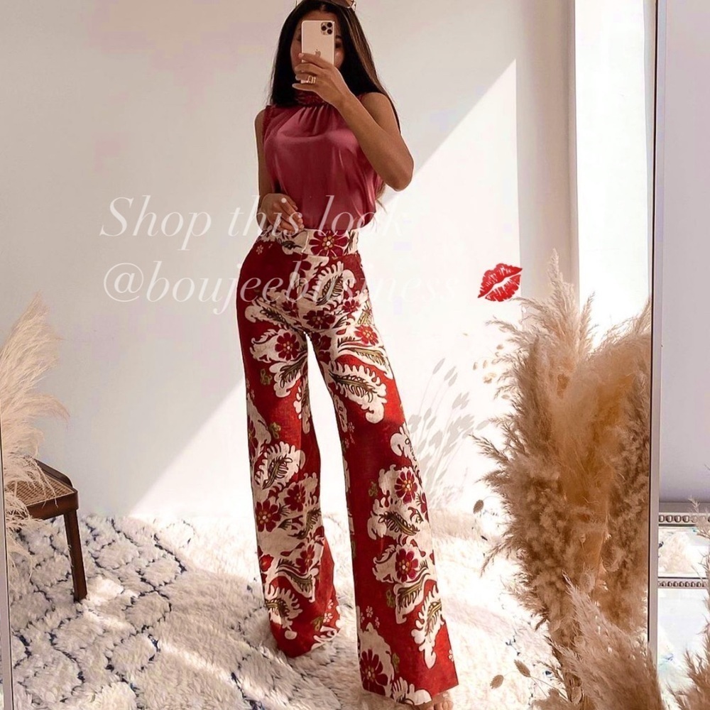 ZARA Linen Blend Printed Pants